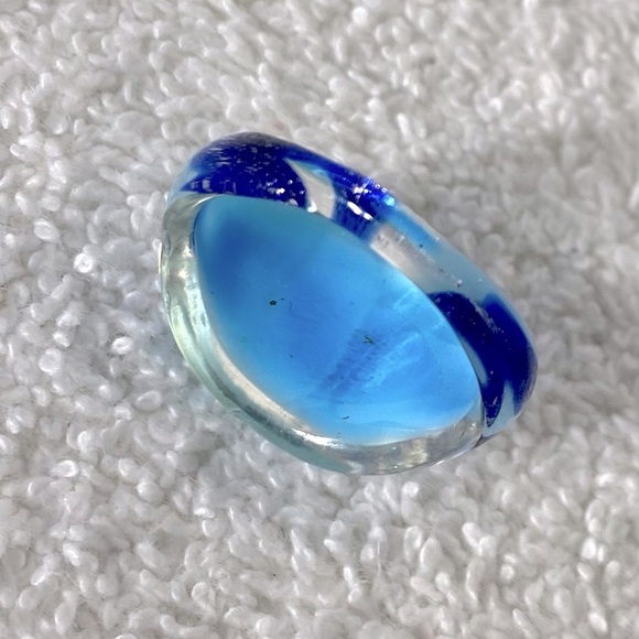 Vintage Art Glass Handmade Blue Band Ring - Picture 9 of 11